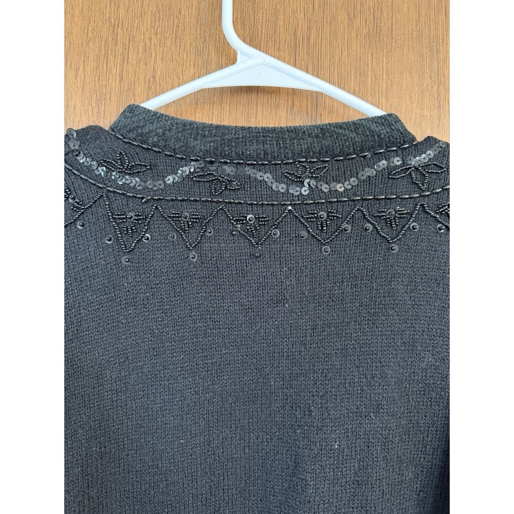VTG Jaclyn Smith Black Cardigan Sweater Size Large Sequins Beaded Black Wool - Picture 9 of 14
